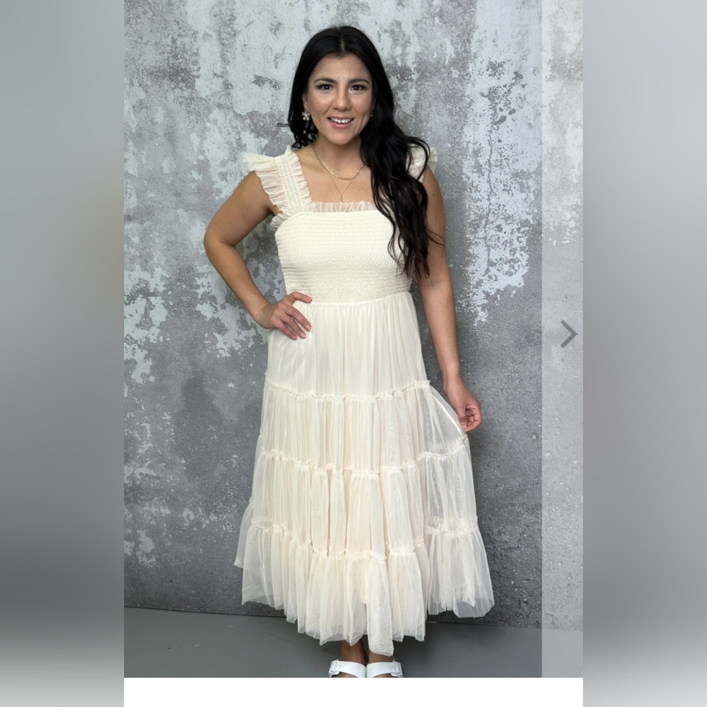 Cream ruffle strap dress